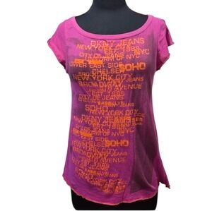 DKNY Fuchsia Tee with Orange Graphic Indie 2000s Y2K Girlie